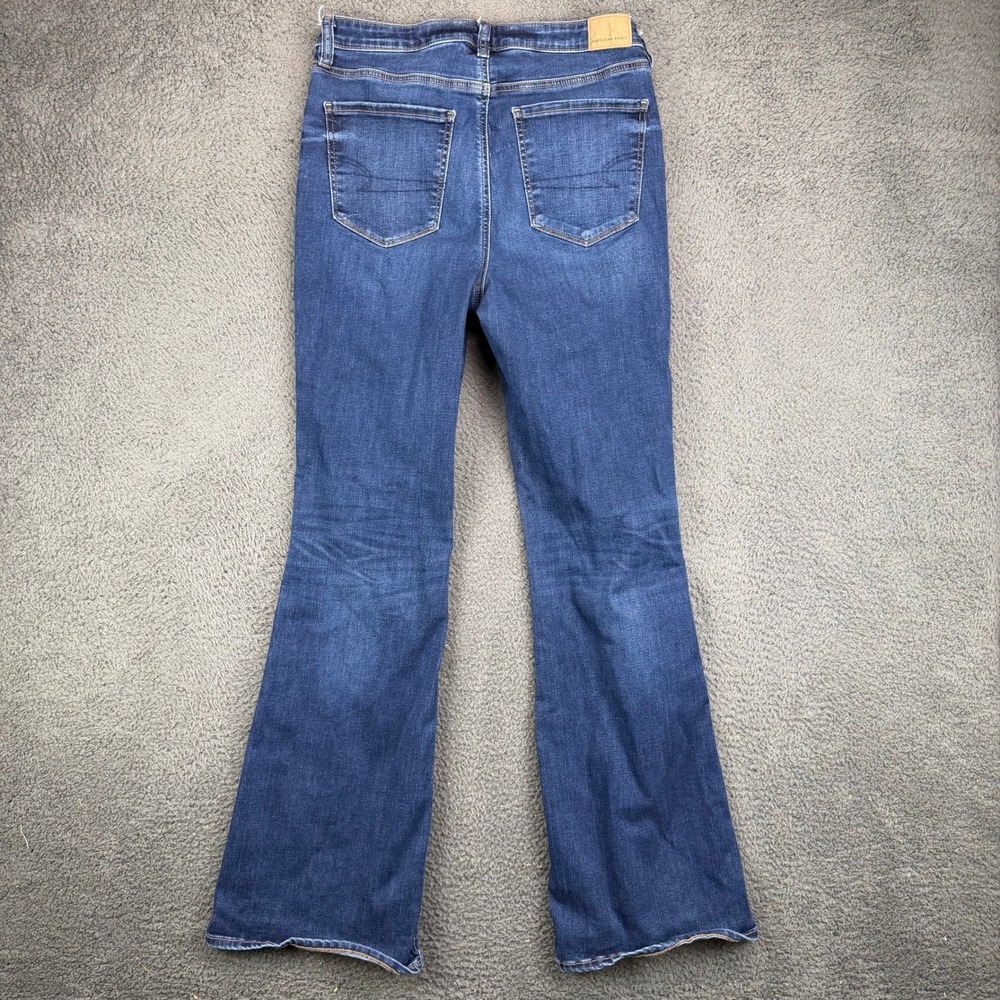 American Eagle Super High Rise Flare Jeans Womens 8 Long Next Level Stretch Blue - Picture 7 of 8